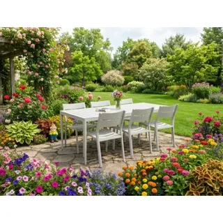 Brafab Bigby-Delia Gartenmöbel-Set-1, 6 Stapelsessel und 1 Tisch 195x90cm