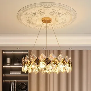 Vrygle Kristall Kronleuchter Modern Gold, LED Deckenleuchte 60cm für Wohnzimmer Schlafzimmer