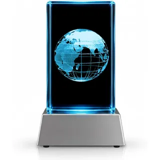 Kaltner Präsente Stimmungslicht - Ein ganz besonderes Geschenk: Welt Weltkugel Globus/LED Kerze/Kristall Glasblock / 3D-Laser-Gravur Erde