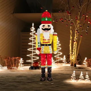 COSTWAY Weihnachten Nussknacker Figur groß, beleuchtete Weihnachtsdeko XXL, 166 cm Weihnachtsfigur mit LED-Lichtern, Weihnachtsdekoration, Weihnachtsbeleuchtung für außen und innen