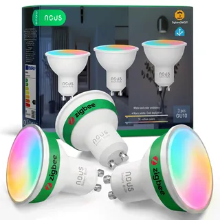 NOUS P8Z ZigBee Smart Glühbirne GU10 RGB, 3 Pack LED Lamp, 450LM, Smart Bulb 4,9W, 16 Mio. Farben, Dimmbar, Einstellbares Weißlicht 2700–6500 K, Kompatibel mit Alexa & Google Home, Hub erforderlich