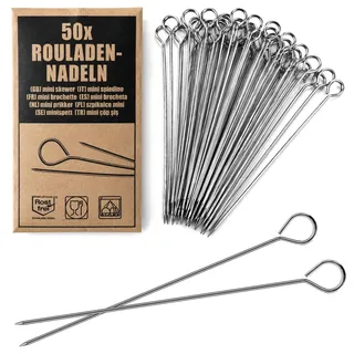 com-four® 50x Rouladennadeln aus Edelstahl, 11 cm lange Fleischspieße | Premium Spieße im Set - Rouladenklammern-Ersatz - Rouladenspieße für Rouladen