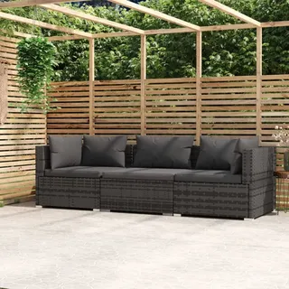 NITCA 3-Sitzer-Sofa Balkon Lounge Klein Rattan,Loungemöbel Klein Grau und Anthrazit,Lounge Klein Balkon,Gartensofa,Lounge Moebel Balkon Klein mit Kissen,Terrassenmöbel Rattan(2xEckteil+Mittelteil)