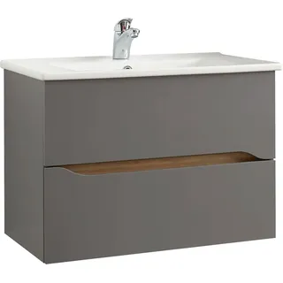 Saphir Waschtisch »Quickset Keramikwaschtisch mit Unterschrank, 75 cm breit«,... Waschplatz, Unterschrank mit Waschbecken, 2 Schubladen, grifflos grau