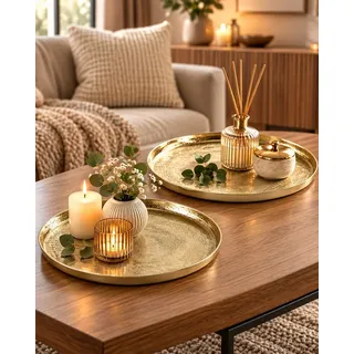 BOLTZE Dekotablett Dekotablett Neska gold rund 2er Set 35 und 42 cm (1 St)