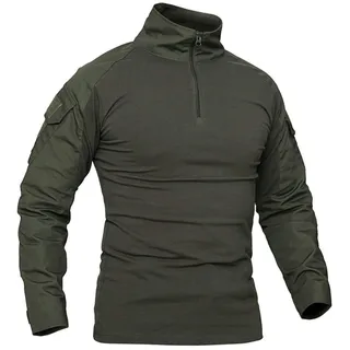 Herren Military Tactical Langarm Shirt Atmungsaktiv Jagd Combat T Shirts Schnell Trocknen Outdoor Tops 1/4 Front Zip Camouflage Airsoft Shirts - XS