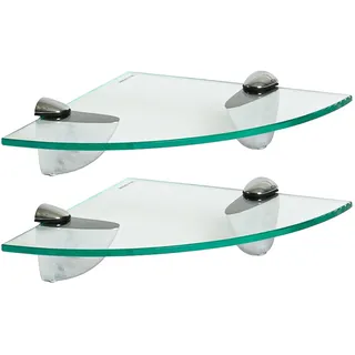 Harbour Housewares 2X Klar 20cm Schwebende Eckregale aus Glas - Badezimmer Dusche Küche Regale Lagerung Anzeigeeinheit mit Silberne Klammern