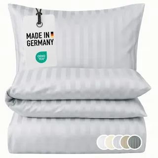 Carpe Sonno Damast Gestreift Silber 135 x 200 cm + 80 x 80 cm