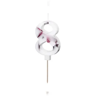 PartyDeco Geburtstagskerze Zahl 8 mit Rosenblättern 8cm Zahlenkerzen Kuchenkerzen Tortenkerzen Geburtstag Jahrestag Partydeko Kuchedeko Tortendeko Weiß Rot