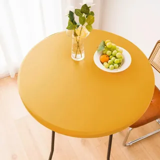Odot Tischdecke Abwaschbar Rund mit Gummizug PU Leder Tischdecke Rund 60-140cm Abwischbar Wasserdicht Gartentischdecke für Draußen Spanntischdecke für Garten Versammlung (Gelb,140cm)