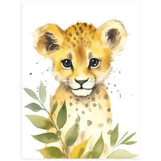 CCWACPP Baby Aquarell Tiere Wandbilder Leoparden Bild Wald Safari Tier Poster Kinderzimmer Tier Leinwanddrucke für Kinderzimmer Dekoration kein Rahmen 30x45 cm