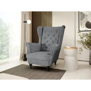 beautysofa Ohrensessel FALCO Chesterfield Textil 82 x 102 x 92 cm Grau