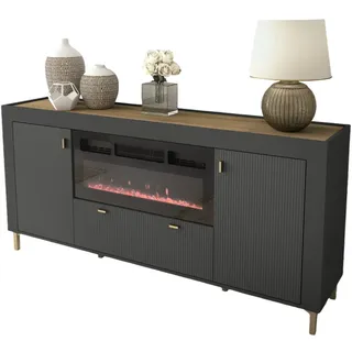 Compleo Kommode gerillte Kommode mit elektrischem Kamin TRENDS, Modern Wohnzimmer schwarz