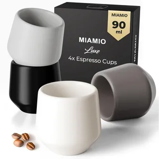 MIAMIO - Espressotassen 4er Set ohne Henkel (90 ml), Keramik Espresso Tassen dickwandig, Moderne Steingut Espressobecher & Mokkatassen - Luxe Collection (Classic Pastel)