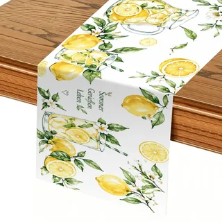 Tischläufer Zitrone 180x40cm – Mediterrane Sommer Deko für Esstisch – Zitronen Deko Outdoor & Indoor Tischband – Waschbarer Tischläufer Sommer mit Zitrus Motiv