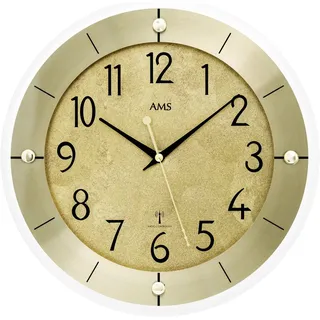 AMS Funkwanduhr (Quarzuhr, Wanduhr, Made in Germany, Wohnzimmer, Küche, Arbeitszimmer) goldfarben