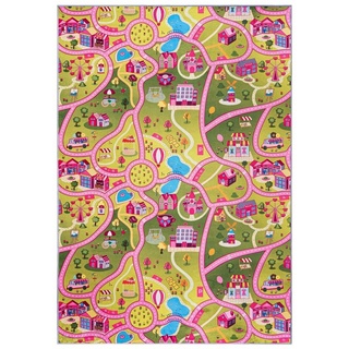 Kinderteppich Kinderteppich Spiel Teppich Kinderzimmerteppich Straße Rosa Grün, Mazovia, 80 x 150 cm, Fußbodenheizung, Allergiker geeignet, Rutschfest grün|rosa 80 x 150 cm