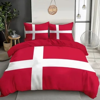 GSAEIMCT Rot Weiß Dänische Flagge Print Bettwäsche 135x200cm Bettwäsche Set 3D Bedruckte Bettbezug Einfache Pflege Kuschelbettwäsche Mikrofaser Bettbezug und Kissenbezug