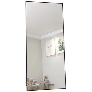 FUROKOY Ganzkörperspiegel Standspiegel Wandspiegel Groß Wand Ganzkörper (Großer Spiegel Rechteckiger Bodenspiegel mit Rahmen, 180x80cm, Schwarz), Aluminiumrahmen, für Schlafzimmer, Wohnzimmer, Badezimmer schwarz 80 cm x 180 cm