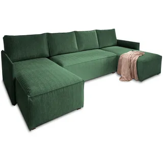 Masseno Wohnlandschaft, Grün, Kunststoff, 5-Sitzer, U-Form, 271x85x140 cm, Wohnzimmer, Sofas & Couches, Wohnlandschaften, Wohnlandschaften in U-Form