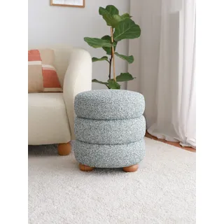 Stylish Pouffe with Wooden Frame, Teddy Fabric, 42 x 44 x 42 cm | Blue & Grey | Soft 24 DNS Feather Cushion | Perfect for Modern Living Spaces