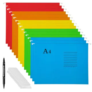 Nizirioo 15 Stück A4 Hängemappen, Hängeregister Mappen, 5 Farben Aufhängungs Dateiordner A4 Hängehefter Hängetasche Hängemappe Hänge-Organizer Mit Stift Für Schulbüro Schreibwaren Aktenschränke