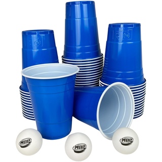 MBP My Beer Pong Partybecher Set - 50 blaue Becher + 3 Bälle - 473ml (16oz.) - lebensmittelecht & robust - wiederverwendbar & geeignet für die Spülmaschine