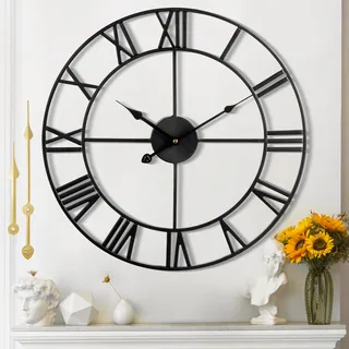 Mee 2ou Wanduhr Modern Nahezu Lautlos Ohne Tickgeräusche -40cm Durchmesser Römische Ziffern Wanduhren Modern Wohnzimmer Wanduhr Vintage Für Schlafzimmer Küche Büro Landhausstil Industrial Style