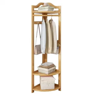 Eckgarderobe, freistehend, Eckgarderobe mit Schuhaufbewahrung, Holz, Flur, Baum, Büro, Garderobenständer mit Schuhregal, Eckeingang, Garderobenständer mit Ablage (Natur)