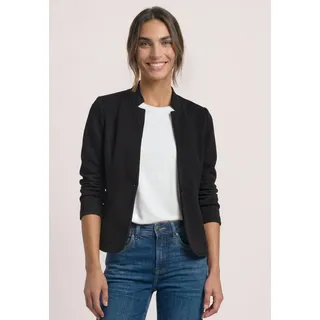 Kurzblazer STREET ONE, Damen, Gr. 44, schwarz, Stoff, 76% Polyester, 23% Baumwolle, 1% Elasthan, unifarben, regular fit normal, V-Ausschnitt, normaler Saum, Blazer Kurzblazer, mit Reverskragen, Topseller