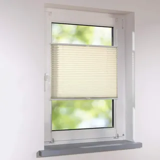 Plissee Faltstore verspannt - Klemmfix UNIVERSAL Faltrollo auf Maß ohne Bohren - 33 x 100 cm - creme