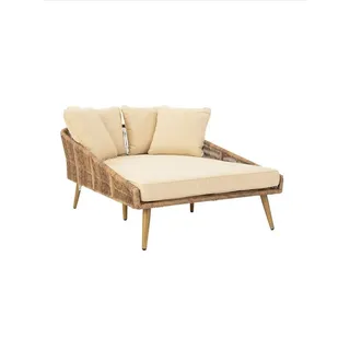 Wohnando Gartenliege Gartensofa "Nia" Loungesofa, helles Rattan 114x162x71cm (BxTxH), 1 St., mit Auflage und Kissen creme beige, Gartensonnenliege, Gartenmöbel braun