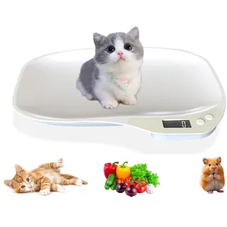 Tierwaage für Kleine Tiere, Kleine Digitalwaage Haustierwaage, Hundewaage 15Kg (±1gram), LCD Digitale Katzenwaage mit 4 Wiegemodi (kg/oz/lb/ml), für Kleinen Katzen, Hunden, Küche, Futter