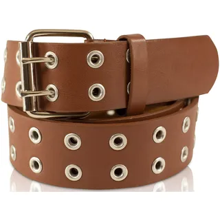 SCAMODA Doppelloch Nietengürtel mit Leder für Damen und Herren, Ösengürtel, versch. Farben, Größen, Breiten - 120/BW105 - Br. 3,5 cm