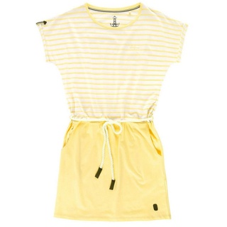 Leitfeuer Shirtkleid Damen Kleid im Streifen-Uni-Mix mit Kordel in der Taille und Taschen gelb L