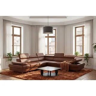 Friderik-EU Ecksofa Ledersofa Galaxy Max 280x280 cm, Echtleder Madras, Schlaffunktion, verstellbare Kopfstützen & Armlehne, Bettkasten braun
