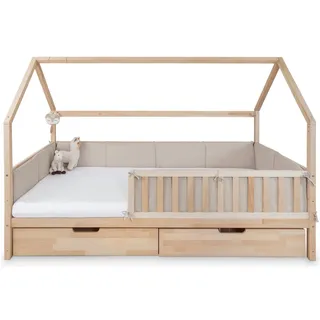 Ehrenkind Bettumrandung 4 tlg für Kinderbett hochwertig verarbeitet, (Bettumrandung Jugendbett, 4-tlg., innen weich gepolstert), Bettumrandung Kinderbett aus 100% Bio Baumwolle beige 80× 160 cm