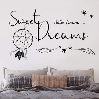 tjapalo® v47 Wandtattoo Schlafzimmer Wandtattoo Sweet Dreams Wandtatoo Traumfänger süße träume Wandtattoo Schriftzug Schlafzimmer, Farbe: gold metallic, Größe: B130xH58cm