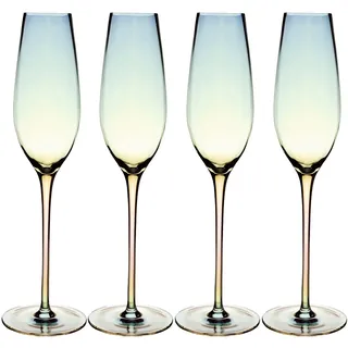 Intirilife 4x Champagner Glas mit Regenbogen Schimmer und Wellenform - 200 ml Füllmenge - Sekt Prosecco Glas Spülmaschinenfest Kristallglas stoßfest
