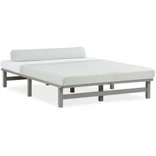 Homestyle4u Holzbett Grau Holz, Kiefer, 140x200 cm mit Lattenrost in 2194