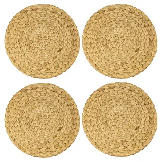 HMF Tischset rund geflochten aus Wasserhyazinthe, Platzset abwaschbar, 4er Set 35 cm