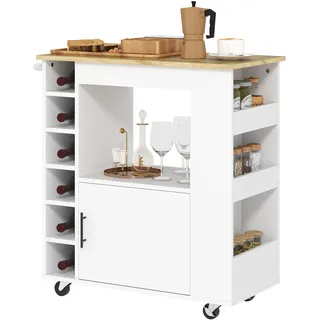 Homcom Küchenwagen mit Arbeitsplatte aus Holz Ablagen 83x40x83 cm Eiche