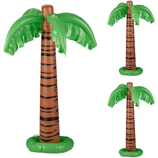 Relaxdays Aufblasbare Palme, 3er Set, Partydeko, Pool & Strand, Hawaiipalme groß, 80 cm Dekoration