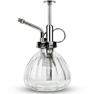 Dimono® Pflanzenzerstäuber 200ml, Retro Wassersprühflasche aus Glas | Sanfter Nebel für Pflanzen, dekorativer Blumensprüher im Vintage-Design, 200 ml, aus Klarglas mit Pumpe in Messing-Optik