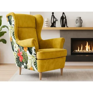 beautysofa Ohrensessel Havana Holzwerkstoff 82 x 102 x 92 cm Gelb