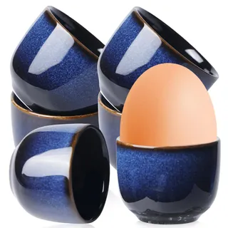 GOMETY 6er Set Eierbecher Porzellan, Keramik Eierbecher Vintage Blau Overeglaze Bunt Eierbecher Porzellan Eierständer Eierhalter für Gekochten Eiern Frühstück Brunch Abendessen Spülmaschinenfest
