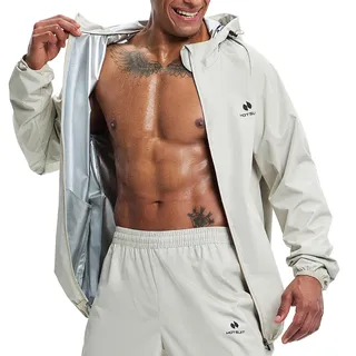 HOTSUIT Schwitzanzug Herren Abnehmen Sauna-Trainingsanzug Fitness Schwitzjacke Ganzkörper-Trainingsanzug, Schwarz Grau XL - XL