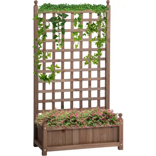 Outsunny Hochbeet Pflanzkasten mit Rankgitter Blumenkasten, Rankkasten mit Rankhilfe für Kletterpflanzen Garten Holz Dunkelbraun 64 x 28 x 120 cm