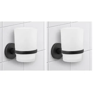 IPEA Zahnputzbecher Selbstklebender zur Wandmontage - Kein Bohren erforderlich - Modernes Design - Zahnbürstenhalter für Zahnbürsten und Zahnpasta für Bad, Dusche, Zuhause – Schwarz-Halterung zur Wand
