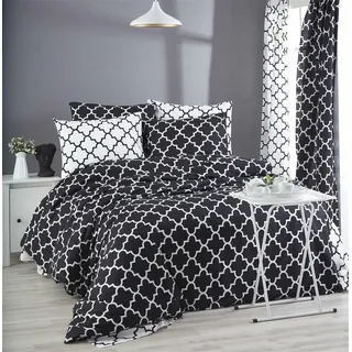Nuit Des Rêves Ranforce Single Quilt Cover Set, 100% Cotton, 135 x 200 cm Duvet & 80 x 80 cm Pillowcase | Machine Washable, 140 Thread Count, Black & White Design
